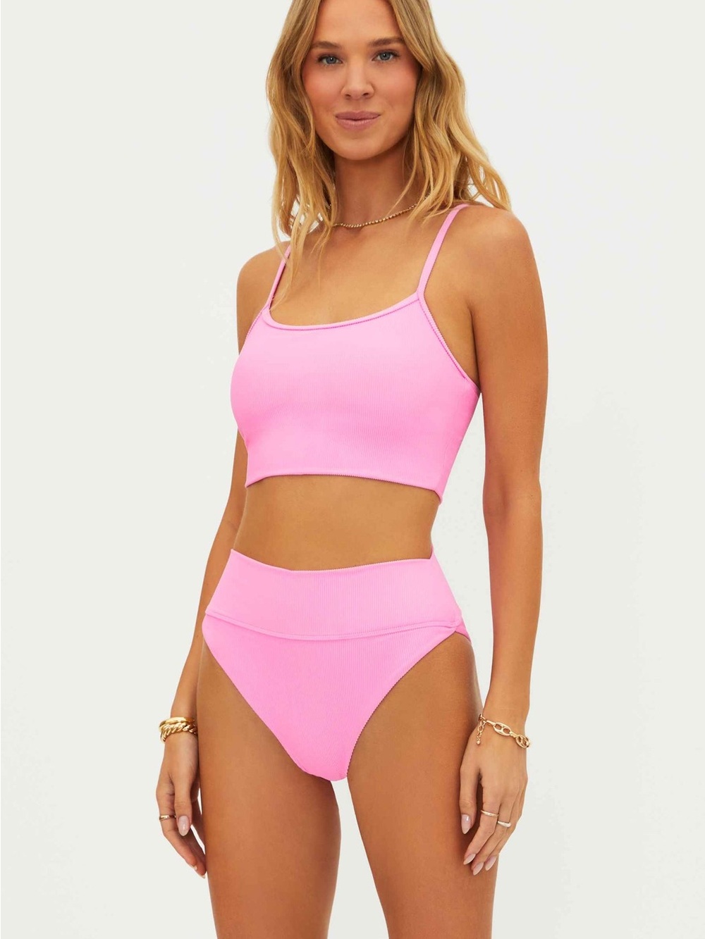 NWOT Beach Riot two piece swim suit pink size small